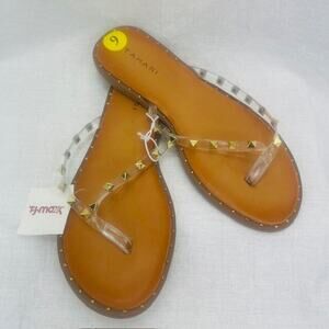 TAHARI Clear Strap Gold Studded Women’s flat Sandals - NWT - Size 9